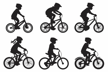 Fototapeta premium set of Child Riding Bicycle silhouette vector illustration