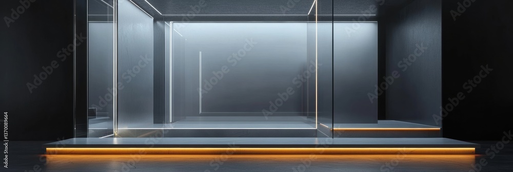 Poster Futuristic glass architecture creates luminous floating panels with a minimalist aesthetic and soft edges in an empty space
