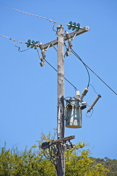 Power line with transformer in Lorne, Victoria, Australia
