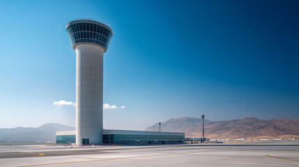 The control tower of Muscatâ€™s new airport in Oman, captured on November 16, 2018, stands as a hub for flight safety and air traffic monitoring