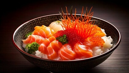 Photo of a bowl of Japanese cuisine with salmon and vegetables