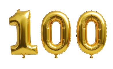 Golden balloons forming the number one hundred against a black background in a studio shot