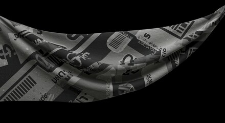Abstract Grey Fabric with Monochrome Print Draped Design Textured Background