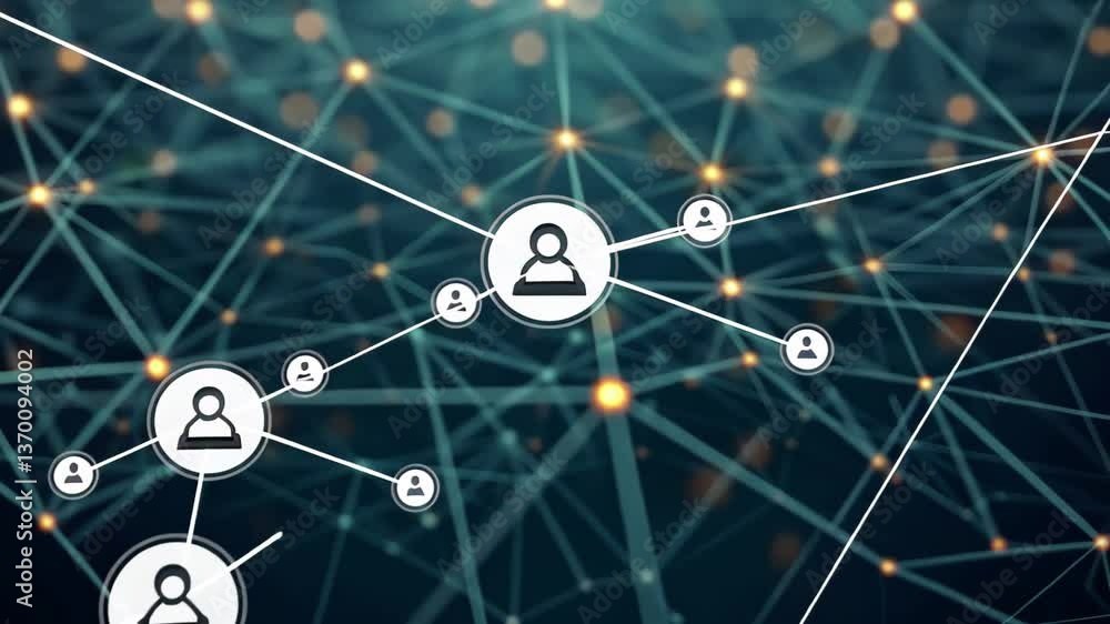 Poster abstract network of interconnected lines and glowing points representing digital data flow and techn