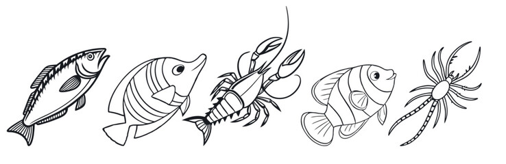 see diffrent type fish line art ,vactor design ,silhouette design fish.