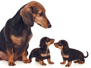 Obraz premium Portrait of a Cute Family Dachshund Puppy: Adorable Small Dogs with Friendly Paws and Loving Companionship in a Studio Setting