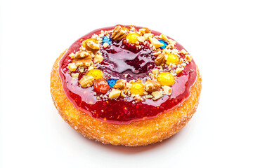a donut with a berry topping and candy toppings