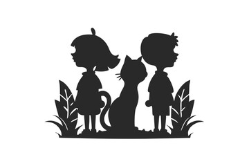 Kids cat silhouette vector illustration
