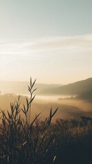 Breathtaking Morning Light: Scenic Landscape Photography of Tranquil Countryside Hills at Sunrise