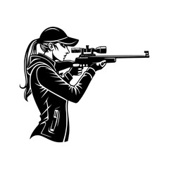 Female Sniper in Kneeling Position &ndash; Sharp Shooter Silhouette
