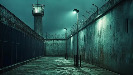 Nightfall at the Penitentiary: A Gloomy Prison Path - Powered by Adobe