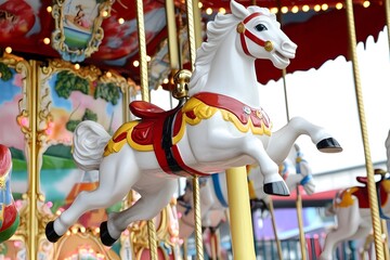 Carousel horse with red saddle and gold accents