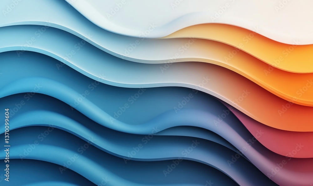 Poster abstract flowing layers in blue, orange and white create a visually interesting background.