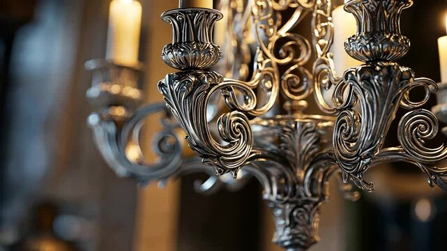 Ornate Silver Candelabra with Lit Candles: A Close-Up