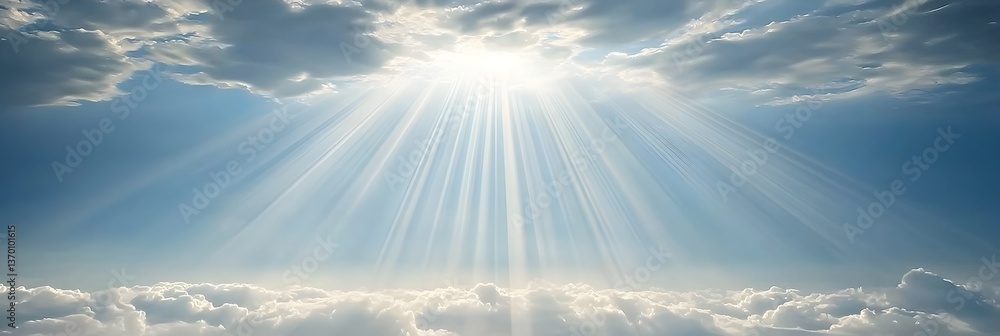 Aufkleber stunning 3d background of divine light beams descending from the heavens with soft clouds and open s