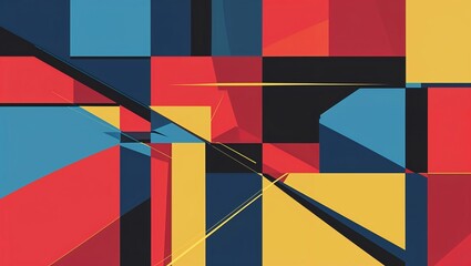 Fototapeta premium Colorful geometric shapes arranged in an abstract minimalist style create a dynamic visual effect