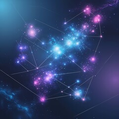 Fototapeta premium Cosmic elements are beautifully arranged in an abstract composition, blending blue and purple hues. The minimalist design creates a serene atmosphere ideal for creative projects or digital use