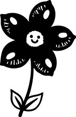 Cheerful Black Flower with Smiling Face Design