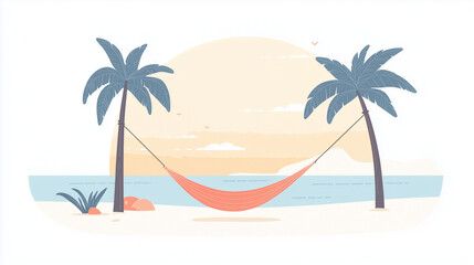 Obraz premium Relaxing hammock between palm trees by the tranquil beach 