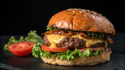 hamburger on a black background.