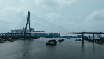 Aerial footage of landscape in Guangzhou city, China