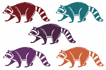 set of Raccoon silhouette vector illustration