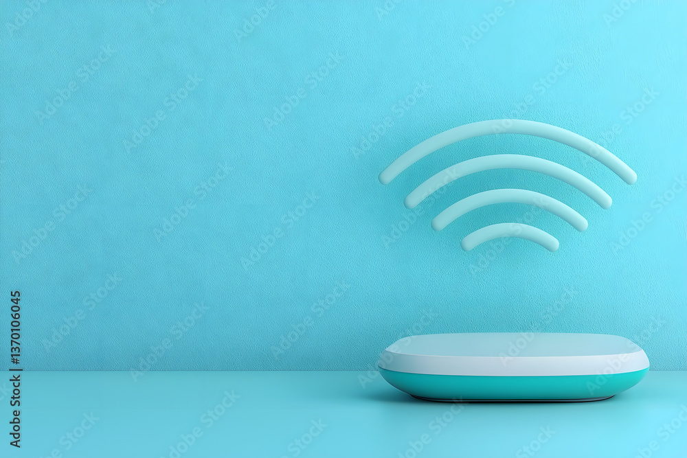 Poster modern web router sits against vibrant turquoise wall symbolizing seamless connectivity and efficien