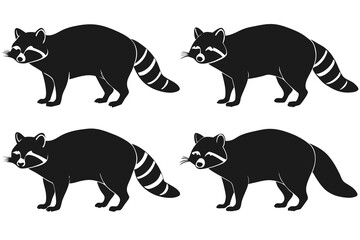 set of Raccoon silhouette vector illustration