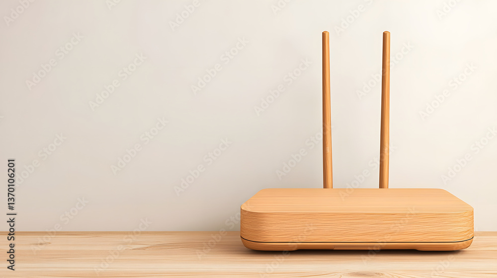 Poster modern wooden router enhances web connectivity with its sleek design and efficient performance, perf