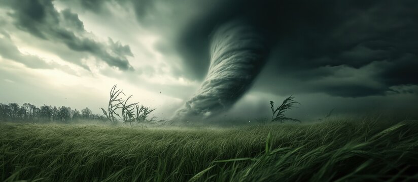 tornado in a field with tall grass