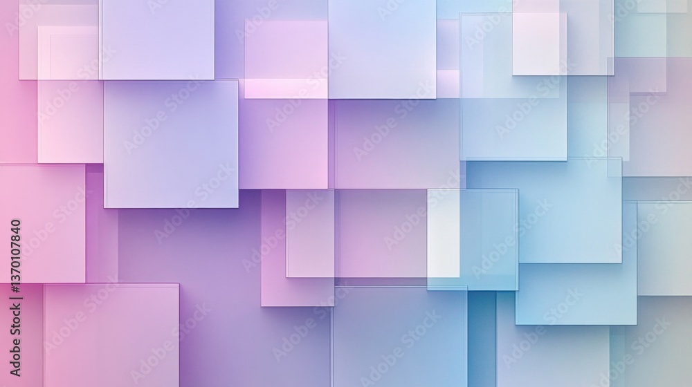 Poster Overlapping translucent squares create a sophisticated geometric design with pastel gradients for abstract elegance