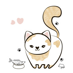 Cartoon adorable fat kitten. Hand drawn cat isolated on white background.