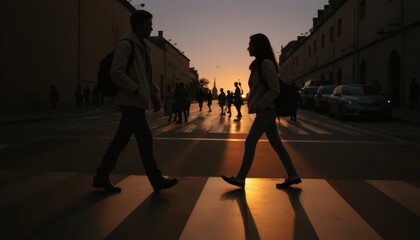 Pedestrian silhouette at dusk in the city