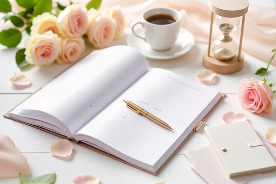 Wedding Planner Book with Checklist and Invitations – Romantic Floral Arrangement for Spring Wedding Expo  