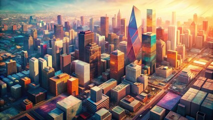 Obraz premium Aerial Pastel Halftone Mosaic: Abstract Modern Cityscape Drone Photography