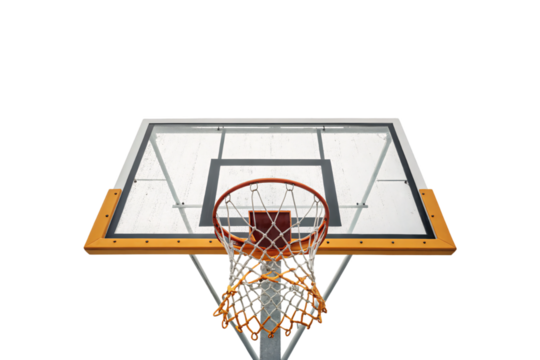 Front-facing basketball hoop with orange border accents. A raindrop-splattered, transparent backboard adds realism and outdoor energy to this sporty, isolated on a transparent background - Powered by Adobe