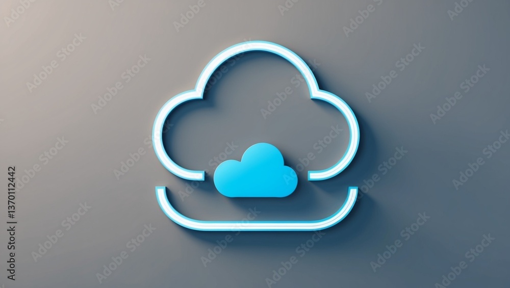 Poster cloud computing icon on blue background with technology and data symbol
