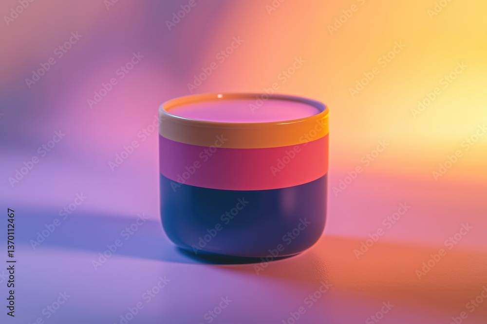 Poster a vibrant and colorful container with bold stripes, set against a soft gradient background creating 
