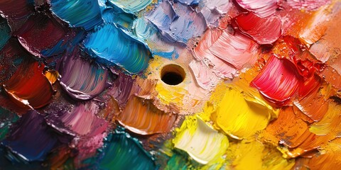 Obraz premium Vibrant oil paint palette with an array of rich colors and textures.