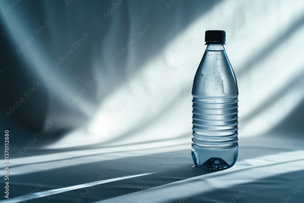 Poster a refreshing bottle of clear spring water stands tall against a subtly textured backdrop, illuminate