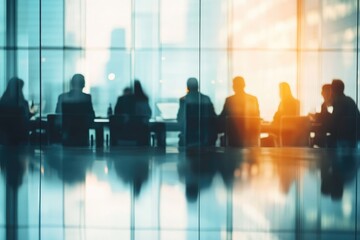 Business Meeting Silhouettes In Modern Conference Room