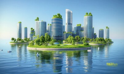 Fototapeta premium Green city on islands, sustainable urban development, eco-friendly future