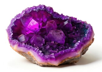 Fototapeta premium Amethyst Crystal, Purple Gemstone, Isolated White Background, Mineral, Jewel, Closeup Photography
