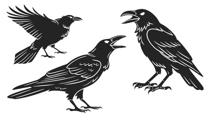 Fototapeta premium Majestic Crow Black Silhouettes Set for Design Projects