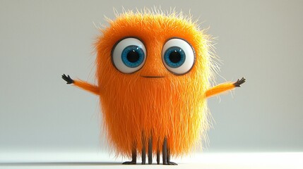 Fototapeta premium Orange Furry Creature with Large Blue Eyes and Tiny Arms Standing on Small Legs Fluffy.