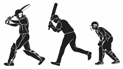 silhouettes of a cricket players.