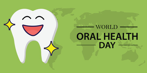 World oral health day. World oral health day is celebrated on march 20. Happy smiling tooth. Vector illustration. 