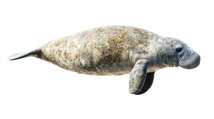 Obraz premium manatee watercolor illustration swimming in ocean, marine animal, sea mammal, aquatic life wildlife, isolated on white