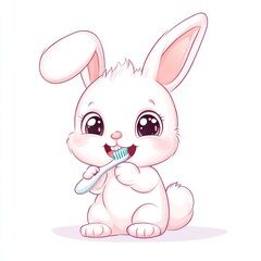 Obraz premium Cute bunny brushing teeth