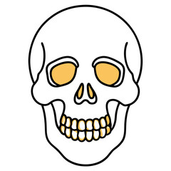 Brightly decorated skull with golden teeth line art vector illustration